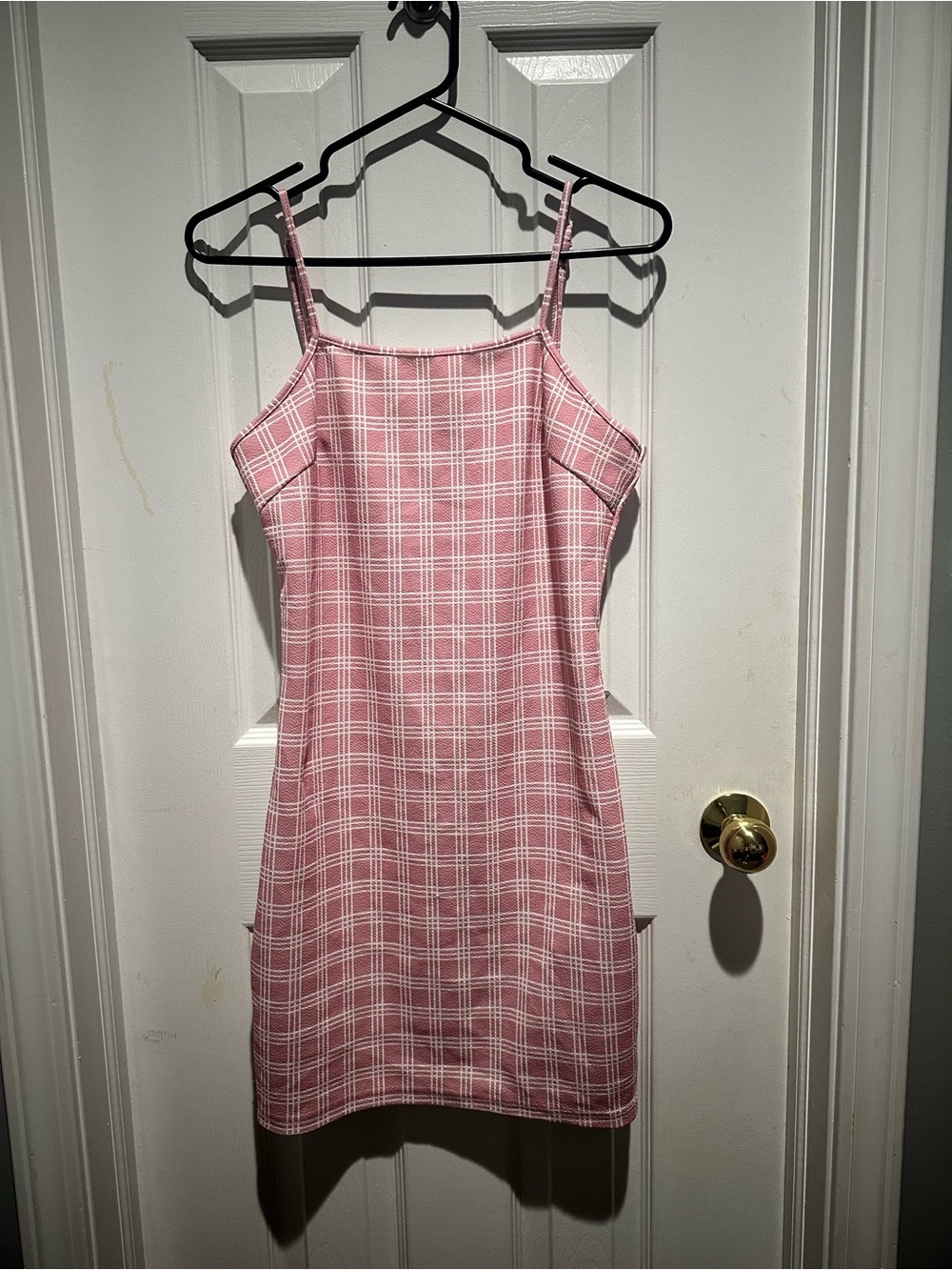 SHEIN Pink Plaid Spaghetti Strap Mini Dress